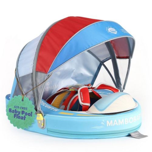 Mambobaby Sunny Navigator Baby Pool Float with Canopy Novelty Float - Speedboat Blue
