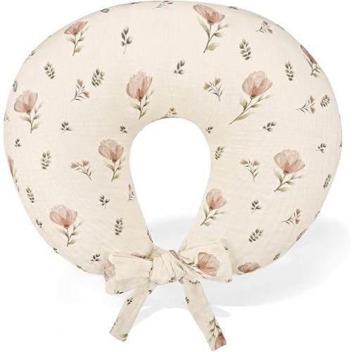 SWESEN Muslin Nursing Pillow Covers, Ultra Soft Cotton Nursing Cover for Breastfeeding Pillows, Extended Adjustable Strap, Hidden Zipper, Floral