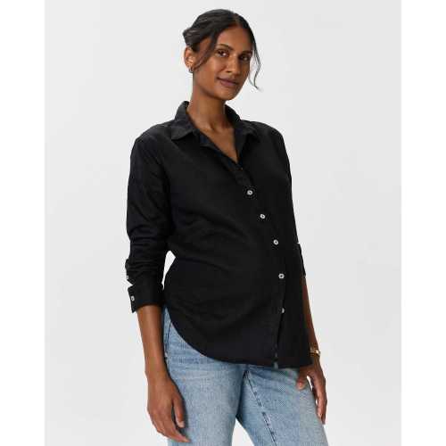 100% European Linen Maternity Long Sleeve Shirt in Black