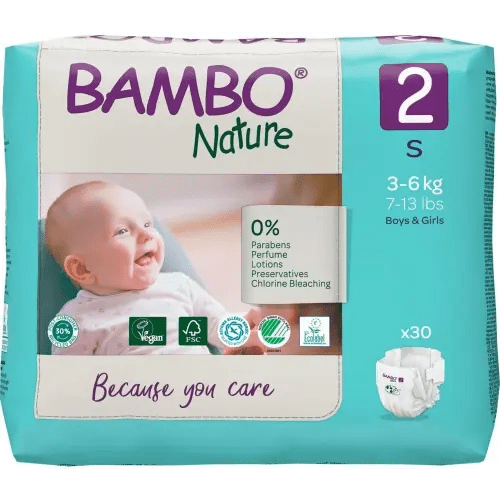 Bambo Nature Hypoallergenic Baby Diapers, Eco-Labeled Diapers, Enhanced Leakage Protection, Totally Chlorine-Free, Skin Friendly, and Super Absorbent - Size 2 (30 Count)