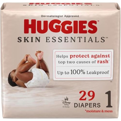 Huggies Size 1 Diapers, Skin Essentials Baby Diapers, Size 1 (8-14 lbs), 29 Count, Packaging May Vary