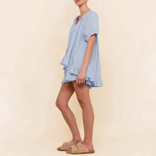 WCJM Cute Pajama Sets for Women Cotton Pajama Set Womens Short Pajamas Set Womens Pajamas Set 2 Piece Cotton Pjs Lounge Sets Puff Sleeve Ruffle Babydoll Shirt Shorts Summer Outfits