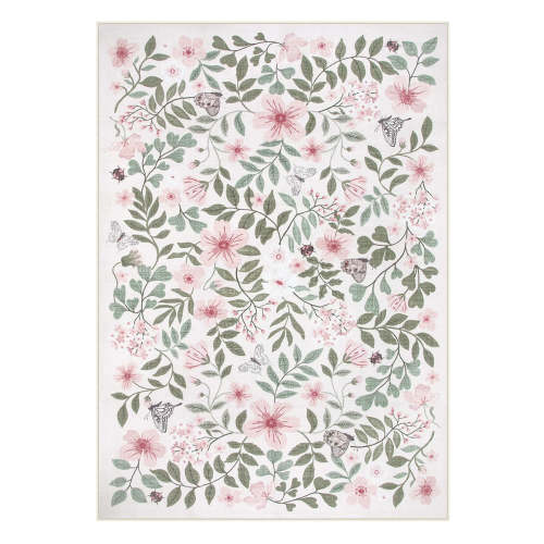 Reverie Washable Vintage Botanical Floral Pink Rug