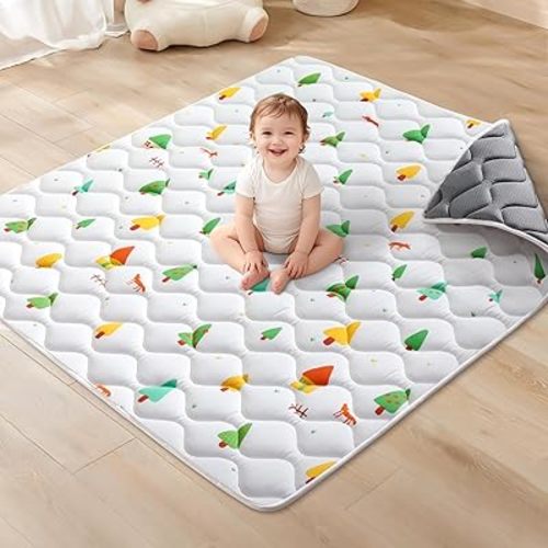 Odorless Premium Foam Baby Play Mat, Soft Microfiber Fabric Crawling Mat for Floor- Comfortable and Hypoallergenic, Non-Slip Cushioned Floor Playpen mat for Infants,Babies,Toddlers