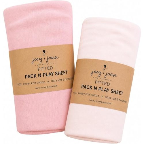Pack and Play Sheets Fitted – Compatible with Graco Pack n Play Playard Crib and Other 27 x 39 Inch Playpen Mattress – Snuggly Soft 100% Jersey Cotton – Muted Pink + Soft Pink – 2 Pack