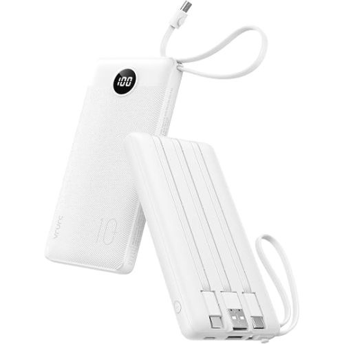 VRURC Portable Charger Built in 4 Cables, Slim Power Bank 10000mAh