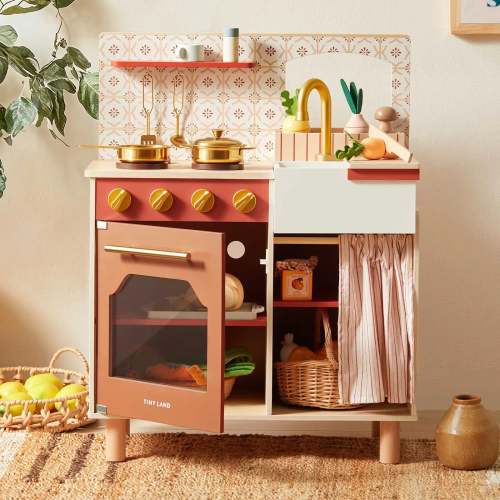 Tiny Land® Wooden Play Kitchen for Toddlers - Honey Kitchenette Pretend Cooking Set