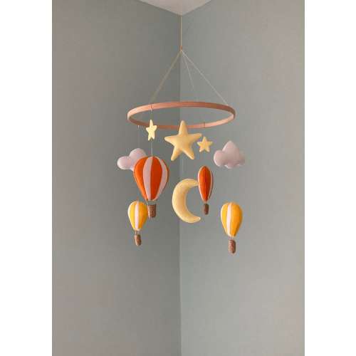 Hot Air Balloon Baby Mobile: pumpkin orange, yellow and butter yellow