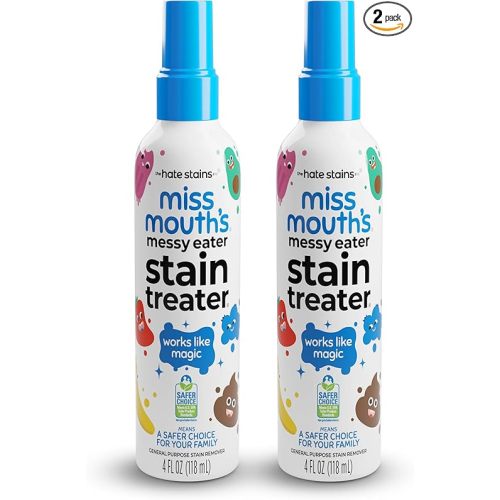 Miss Mouth's Messy Eater Stain Treater Spray - 4oz 2 Pack Stain Remover - Newborn & Baby Essentials - No Dry Cleaning Food, Grease, Coffee Off Laundry, Underwear, Fabric
