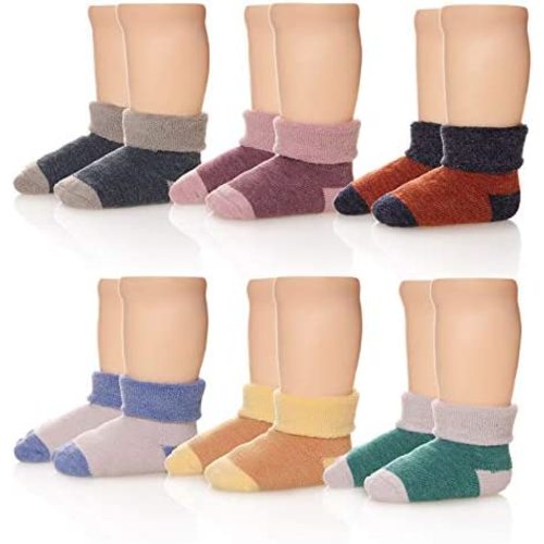 Eocom 6 Pairs Baby Boys Girls Wool Socks Infant Toddlers Kids Unisex Winter Thick Soft Warm Thermal Crew Socks