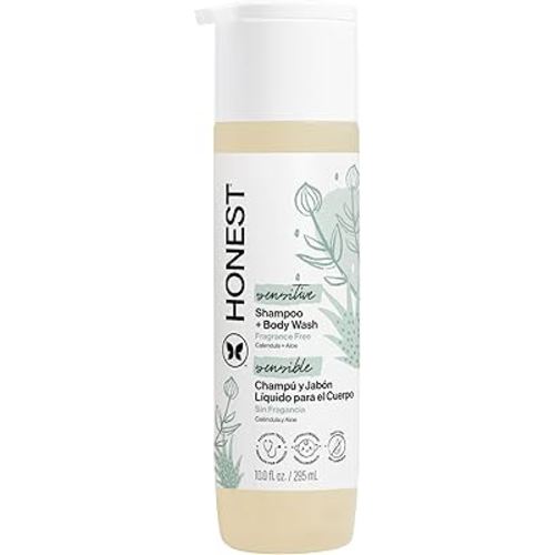 The Honest Company 2-in-1 Baby Shampoo & Body Wash, Fragrance-Free, Tear-Free, Hypoallergenic, Naturally Derived, Sensitive Skin, 10 fl oz