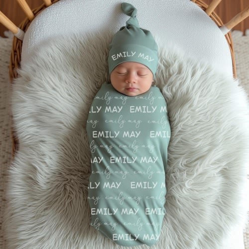 Personalized Baby Swaddle Blanket, Custom Name Swaddle Set For Girl or Boy, Newborn Swaddle, Hospital Coming Home Outfit, Name Announcement