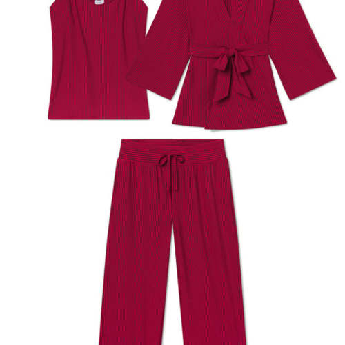 LAKE | Women | DreamModal® Pajamas | Burgundy Pencil Stripe Maternity Kimono Bundle