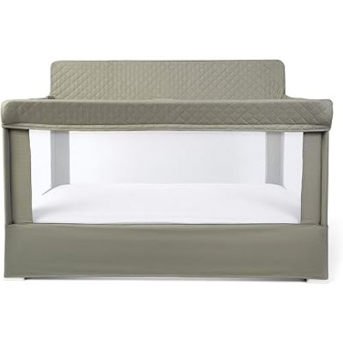 Baby Delight Lunaire Full Size Crib | Breathable Mesh Baby Crib | Tool-Free Assembly Baby Bed | 100% GOTS Certified Organic Cotton Fabric | Organic Sage