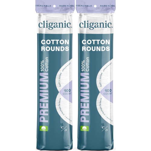 Cliganic Premium Cotton Rounds for Face (200 Count) | Makeup Remover Pads, Hypoallergenic, Lint-Free | 100% Pure Cotton