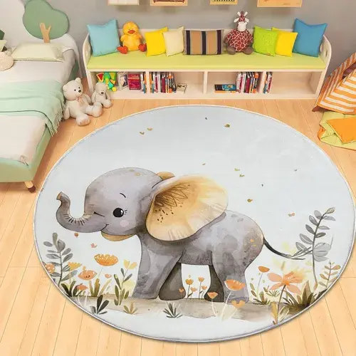 La Grace Home Ultra Soft Plush Kids Round Rug - Elephant | Baby Bunting AU