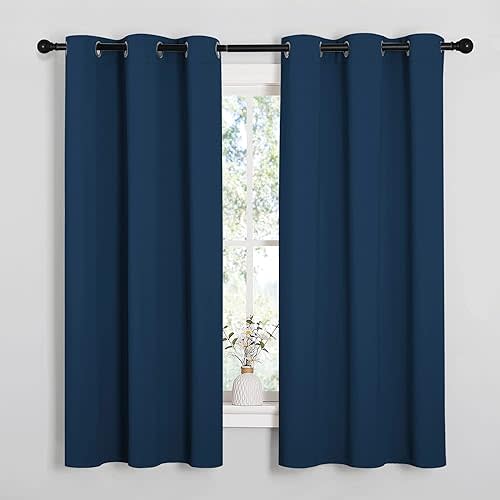 NICETOWN Room Darkening Curtains 63 inch Length 2 Panels, Thermal Insulated Grommet Blackout Curtains for Modern Casual Elegant Bedroom Kids Room Theme Decoration (Moroccan Blue, 2 Pieces, W42)