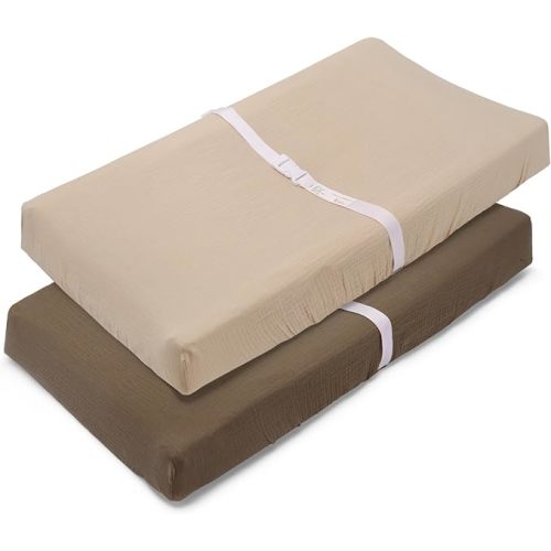 Muslin Changing Pad Cover for Baby Girls Boys-2 Pack 17"x 33" Cotton Soft Breathable Diaper Changing Pad Cover-Cozy Changing Pad Sheets-Neutral Taupe Brown & Light Beige