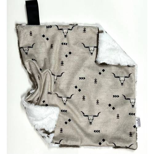 Neutral longhorn minky lovey, faux fur lovey, security blanket, baby girl lovey, baby boy lovey, stocking stuffer, western, Christmas gift,