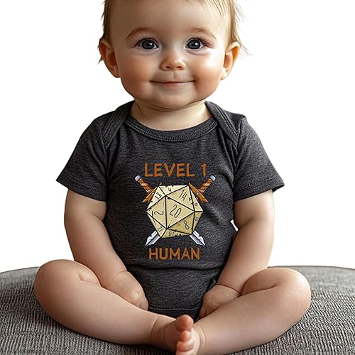Level 1 Human Baby Bodysuit – Funny RPG Dice Infant Outfit – Gamer Newborn Gift – Soft Unisex Toddler Shirt