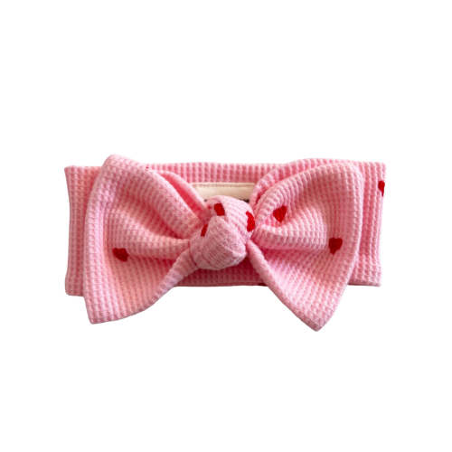 Organic Waffle Knot Bow, Little Red Heart (on Pink) – SpearmintLOVE