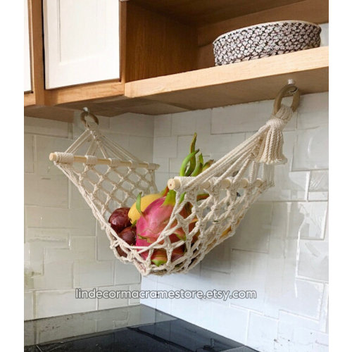 Fruit Veggie Hammock Macrame, Hanging Fruit Basket, Under Cabinet Hammock, Kitchen Counter Space Saver, Boho Kitchen Storage, Gift For Mom