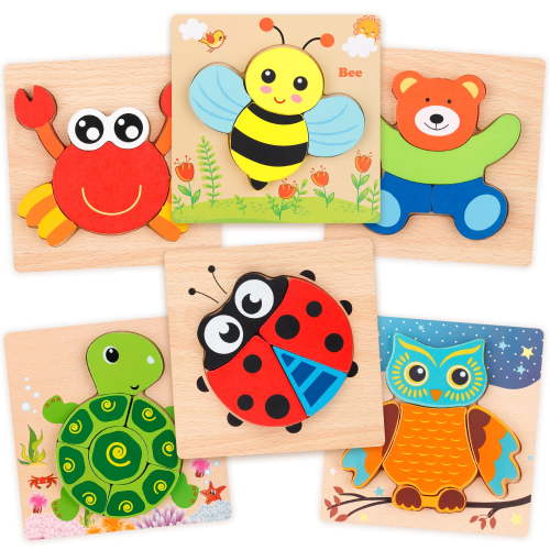 Coogam Wooden Jigsaw Puzzle Set, 6 Pack Animal Shape Montessori Toy
