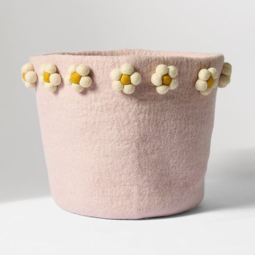 Handcrafted Felt Daisy Bin