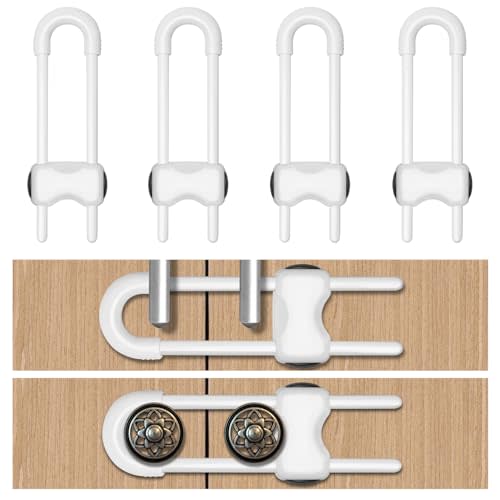 LLOOC Cabinet Locks for Babies,Child Proof Cabinet Locks,4 Pack U-Shaped Baby Proofing Cabinets,Child Locks for Cabinets and Drawers,Child Safety Cabinet Locks with Adjustable(White)