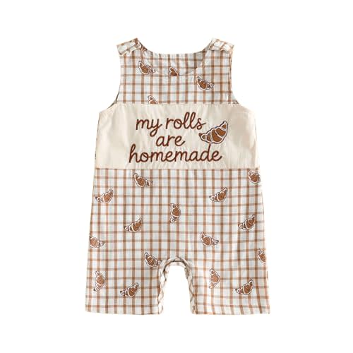 Baby Boy Girl Thanksgiving Outfit My Rolls Are Homemade Plaid Fall Jumpsuit | Baby Sleeveless Romper, My Rolls Are Homemade Outfit,croissant baby clothes,plaid smocked romper,newborn thanksgving onesie