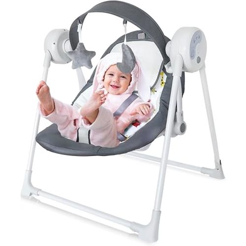 Baby Swing SpaceSaver Ultra-Compact Foldable Infant Swing (Fits in 5.3" Gaps!) 6 Speed Modes | Portable Newborn Swing for Travel/Car/Picnic (0-6M, 6-20lbs)