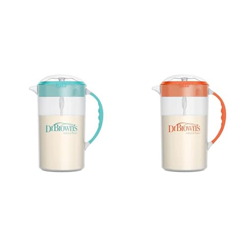 Dr. Brown's 32oz Baby Formula Mixing Pitcher Bundle with Adjustable Stopper, Locking Lid & No Drip Spout, Teal & Orange