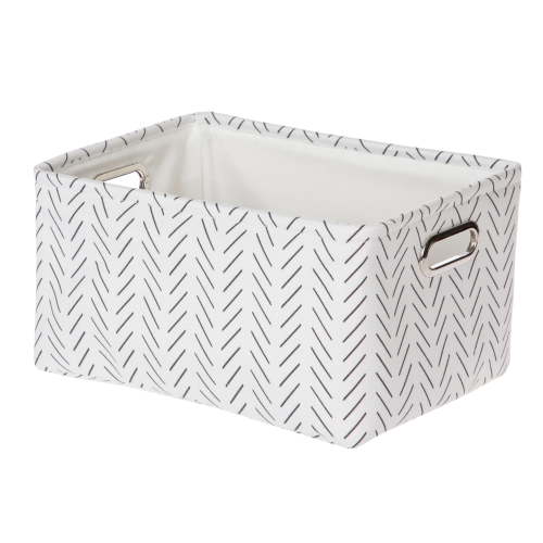 Mainstays Black and White Lines Canvas Fabric Decorative Storage Basket with Handles, 15 in x 8 in x 11 in