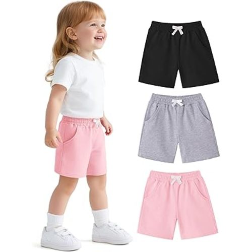 Witwot 3 Pack Baby Girls Shorts Cotton Toddler Shorts Infant Pants with Pockets Summer Clothes Size 18M-5T