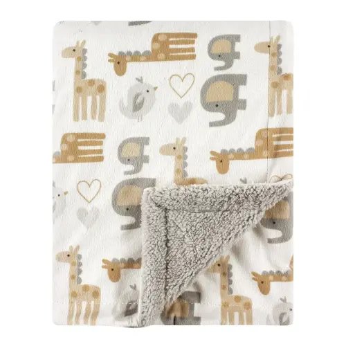 Luvable Friends Unisex Baby Plush Blanket with Sherpa Back, Neutral Safari, One Size