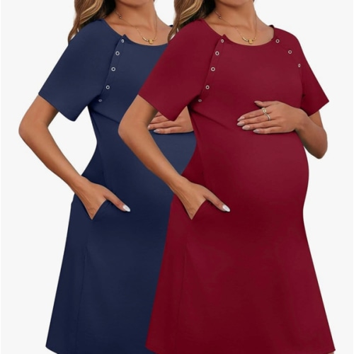 Huukeay 2 Pack Labor and Delivery Hospital Gown Women Nursing Birthing Maternity Dress 3 In1 Breastfeeding Buttons Pjs Robe