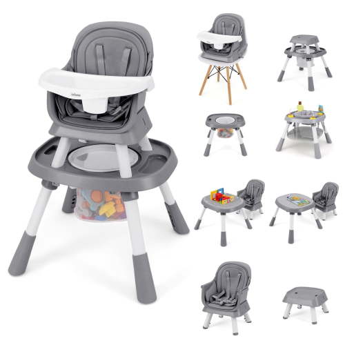 INFANS 9 in 1 High Chair, Convertible Baby Highchair for Babies and Toddlers, Table and Chair Set Building Block Infant Dining Booster Seat, Kids Stool with Activity Children Play Kitchen