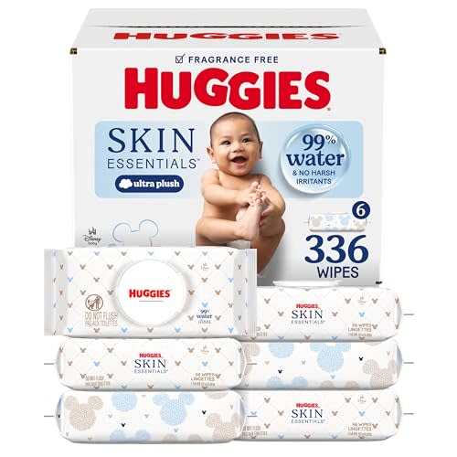 Huggies Skin Essentials Baby Wipes, Hypoallergenic, 99% Water, 6 Flip Top Packs (336 Wipes Total)