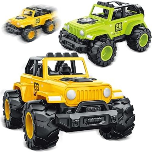 2 IN 1 Friction Powered Truck Toys for Toddlers, Push and Go Cars Toys