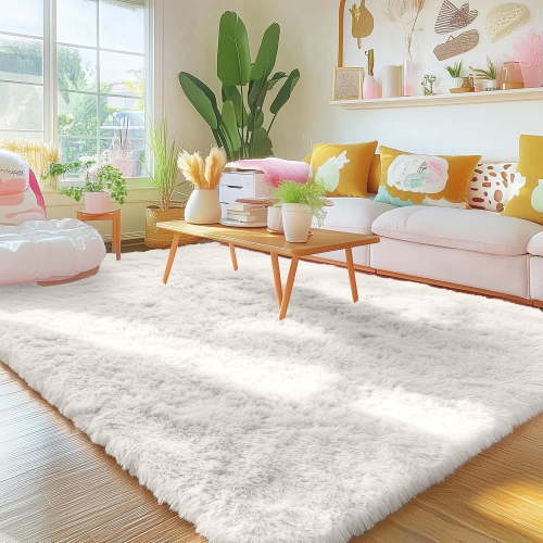 Ultra Soft Rug for Living Room, 8X10 Fluffy Area Rug for Bedroom, Modern Shaggy Carpets Fuzzy Rug for Teens Dorm Bedside Home Decor Aesthetic, Heavy Duty Non Slip, White