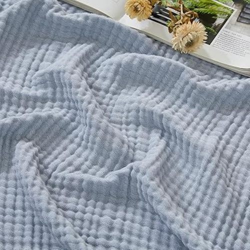 EMME Cotton Muslin Twin XL Blanket Breathable Gauze Soft Lightweight Blankets Adults Gifts for Women (Heather Dusty Blue, 66"x90")