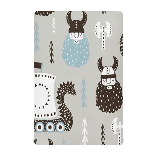 YEGAME Viking Boat Grey Fitted Crib Sheets for Unisex Baby, Soft and Breathable Portable Mini Stretchy Crib Sheet for Standard Crib and Toddler Mattresses, 52 * 28 Inch
