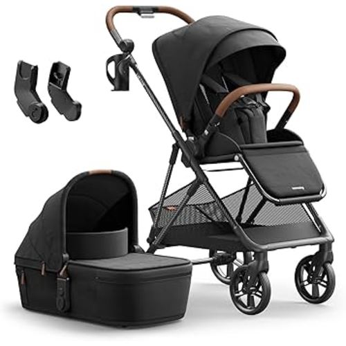 MAMAZING Air Lux Baby Stroller, Strength Carbon Fiber Frame & Only 15.8lbs, Infant Stroller with Bassinet & Cup Holder, One-Hand Compact Folding & Reversible Seat, Soft Insert & Car Seat Adapter