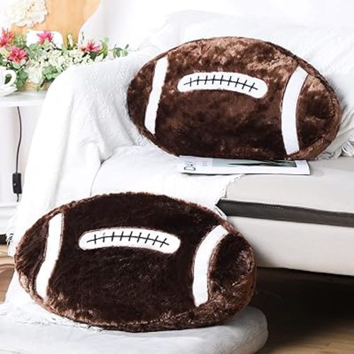 Jetec 2 Pcs Football Pillow Fluffy Soft Throw Cute Football Shaped Sports Decoration Round Plush Sport Theme Cushion Stuffed Pillow for Bedroom Decoration