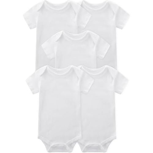 Bibimom Unisex Baby 5-pack Onesie Bodysuits Baby Boy Clothes Short Sleeve | Baby Clothes 0-24 Months White Black 100% Cotton Baby Onesie Outfits Registry Must Haves Essentials Gifts for Girls Boys