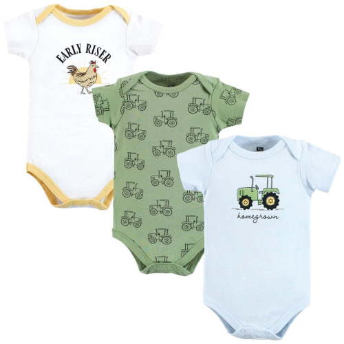 Hudson Baby Cotton Bodysuits, Tractor, 9-12 Months