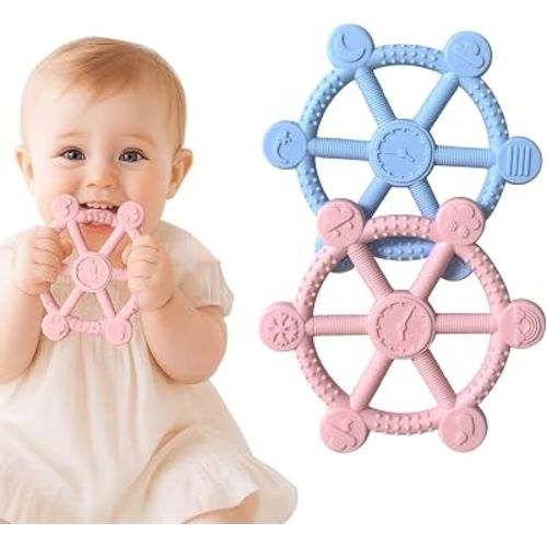 2 Packs Teething Toys for Babies 3-12 Months, Pain Relief Silicone Baby Teethers 6 to 12 Months, Easy-to-Hold BPA-Free Teething Toys, Infant Chew Toys, Soft Textures for Comfort