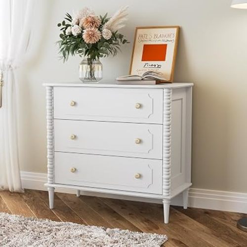 3 Drawer Dresser for Bedroom, 32" Wide Chest of Drawers, White