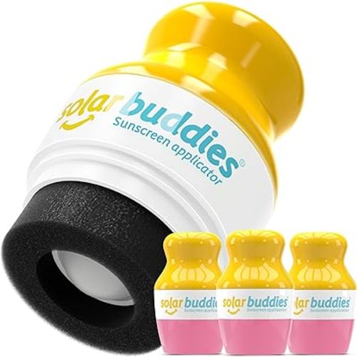 Solar Buddies Sunscreen Applicator - Pink Pack of 3 - BPA-Free Refillable Roll on Sponge Sunscreen, Suncream & Lotion Applicator For Kids, Adults & Families - Holds 3.4fl oz, Perfect Size for Travel