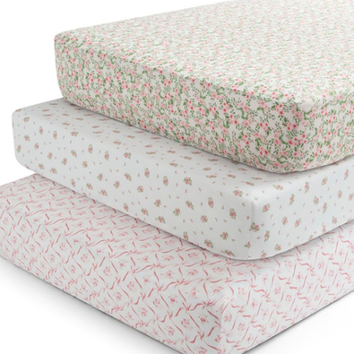 Delta Children Fitted Crib Sheets for Girls and Boys - Crib Sheet for Standard Crib and Toddler Mattresses - 28x52 Inch (Pack of 3), Pink Floral